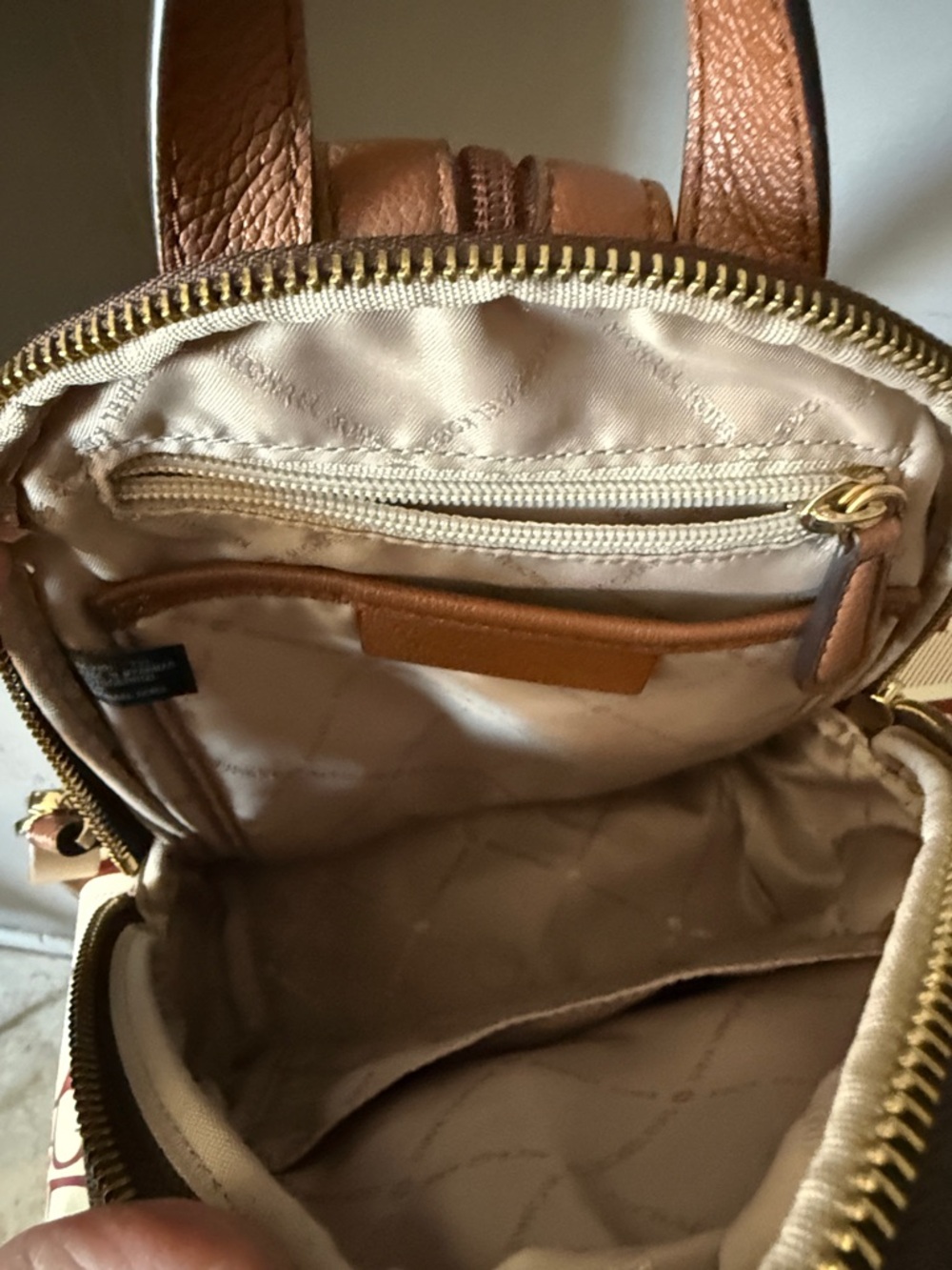 Michael Kors Brown Monogram Mini Backpack with Tan Straps - Picture 5 of 9